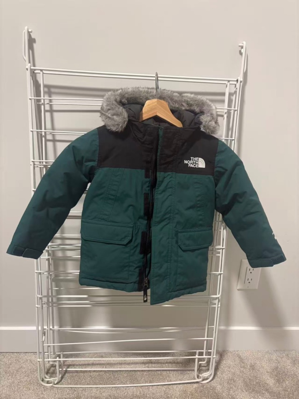 The North Face Toddler Parka Jacket Faux Fur Hood - Dark Green / Black (Size 4T)